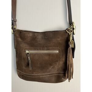 Vtg Coach # 1419 Suede Leather Fringe Tassel Crossbody Shoulder Bag Purse Brown